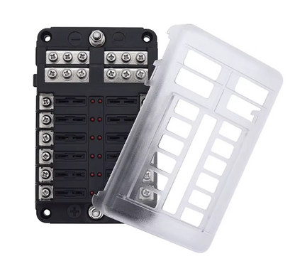 12 Way Blade Fuse Box Holder Led 12V / 24V Standard Ato Circuit With Busbar Mure FUH1739LB