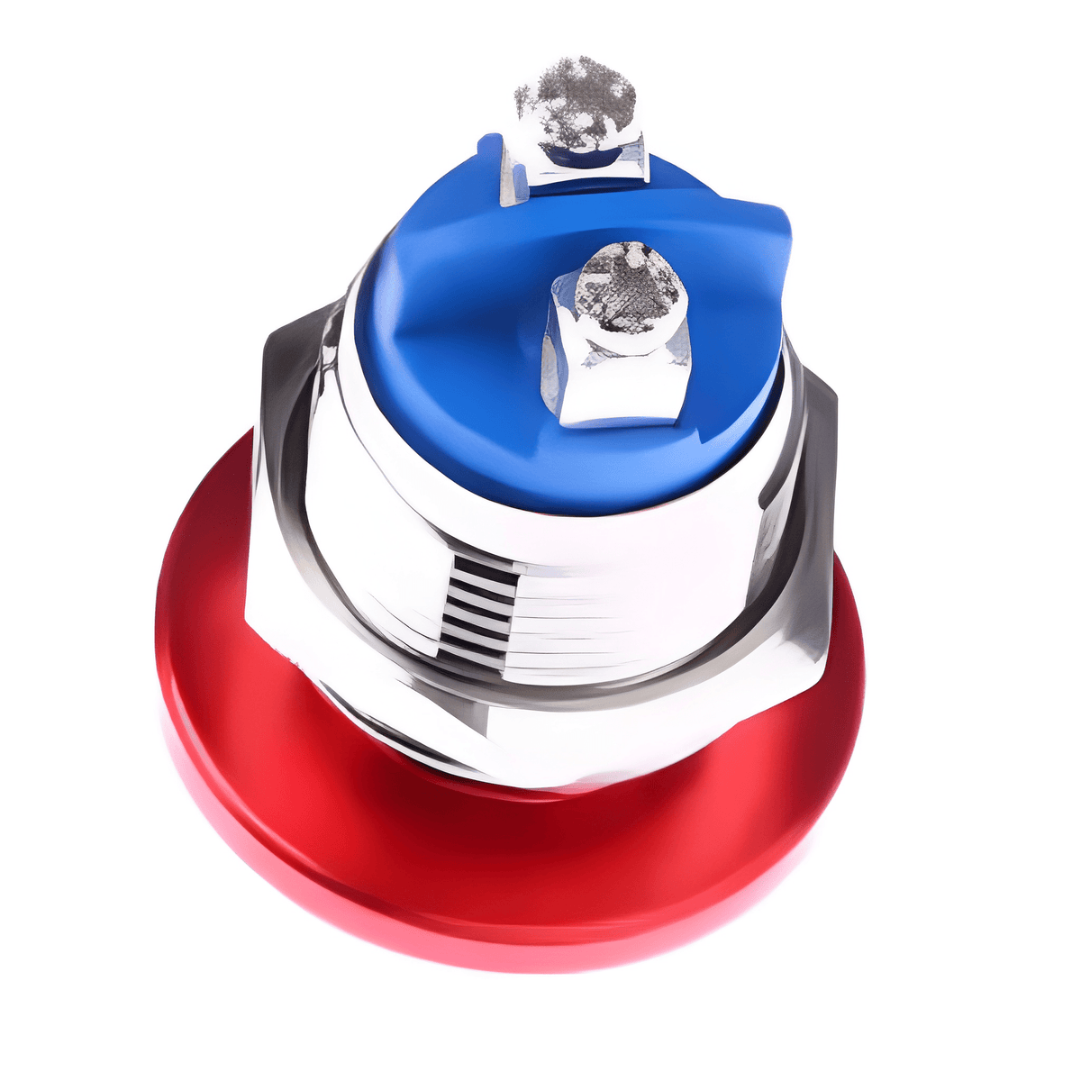 MURE K5895 16mm red mushroom head push button 12V 24V normally open with silver terminals and blue top