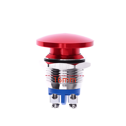 16mm MURE red mushroom head push button normally open push to make chrome body blue base for 12V 24V ON OFF