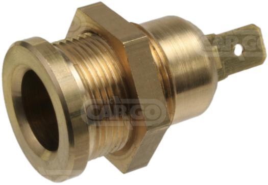 A gold-colored brass female din socket for single pole mounting, with a cylindrical shape and a mounting hole.