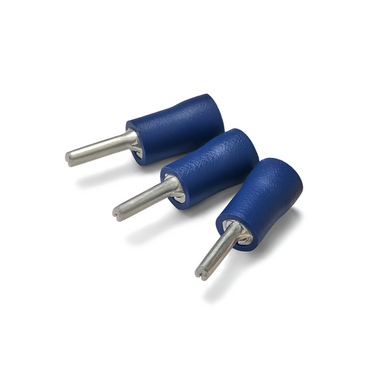 100x Pre-Insulated Pin Terminals – Blue PVC, Copper/Tin (1.50 - 2.50mm² Wire, 9.5mm Stud) CTIE T2P9.5