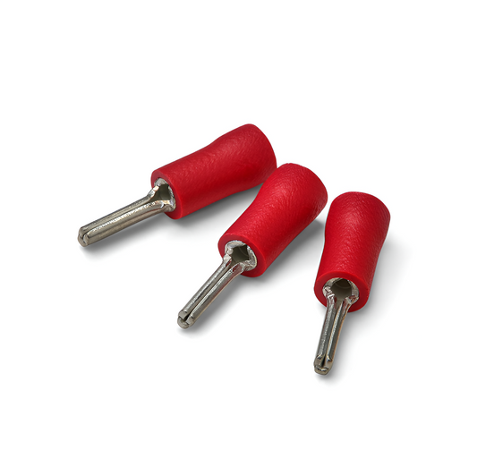 100x Pre-Insulated Pin Terminals – Red PVC, Copper/Tin (0.5-1.5mm² Wire, 9.5mm Stud) CTIE T1P9.5