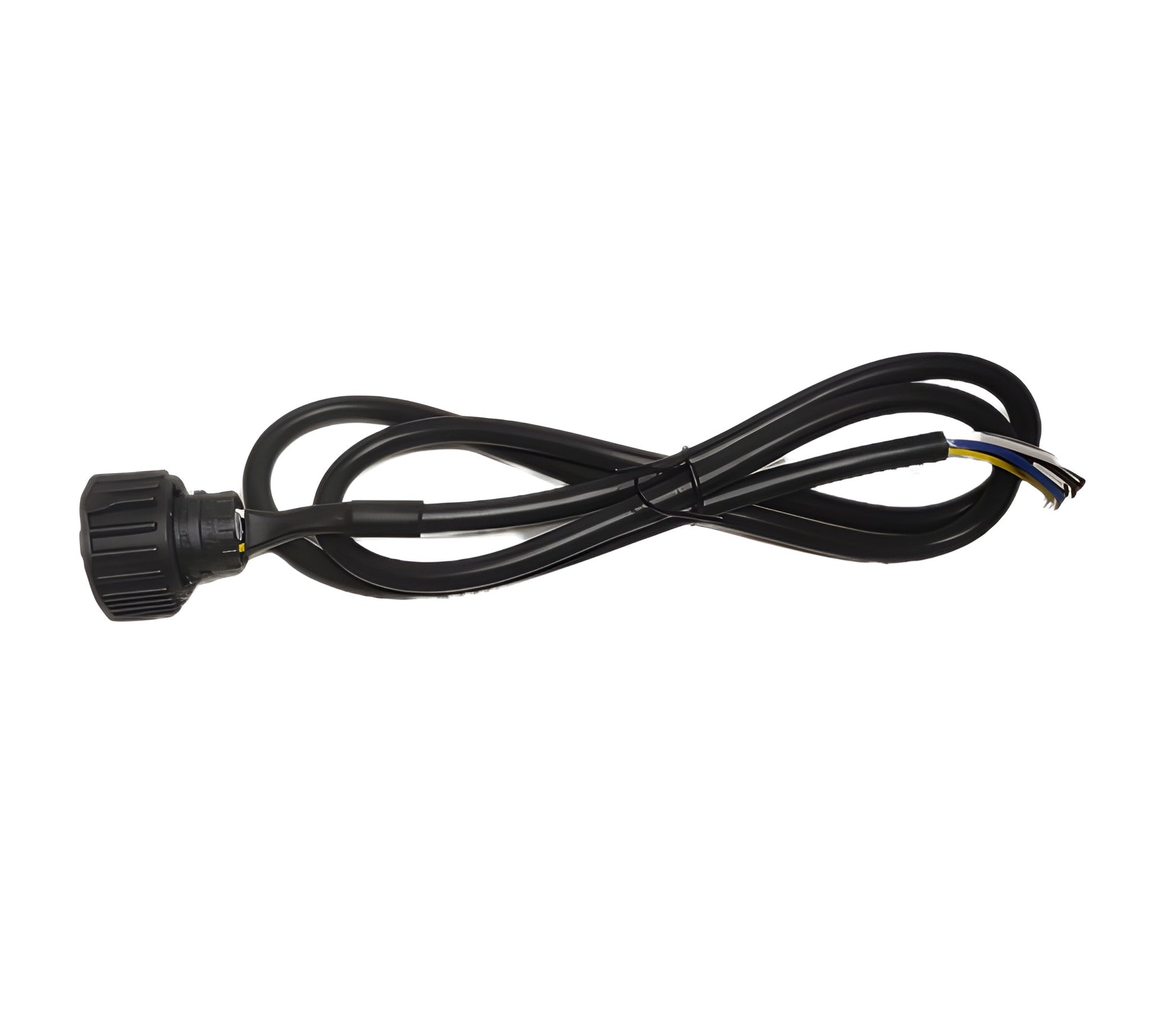 Black cable with connectors on a white background