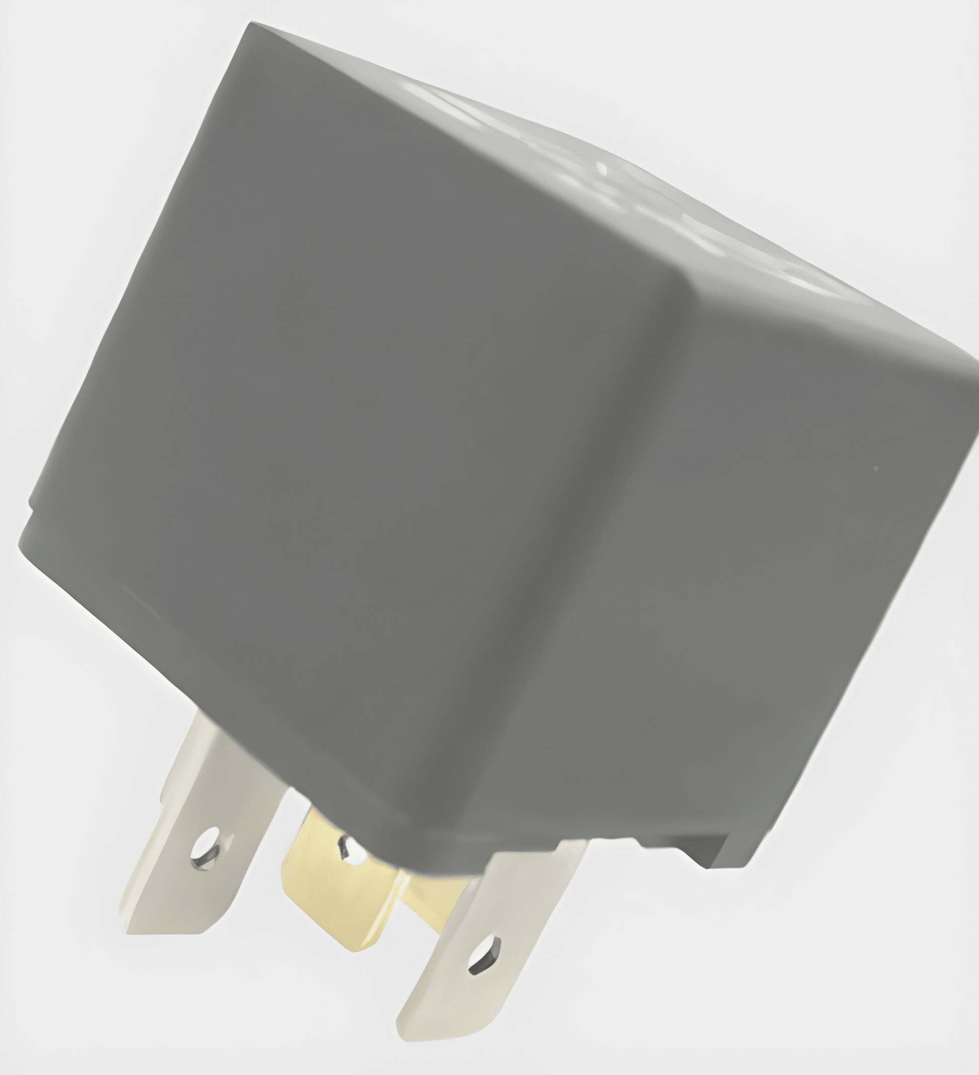 24V 15A change-over mini relay with built-in resistor protection, moulded plastic bracket and spade terminals for vehicle use.