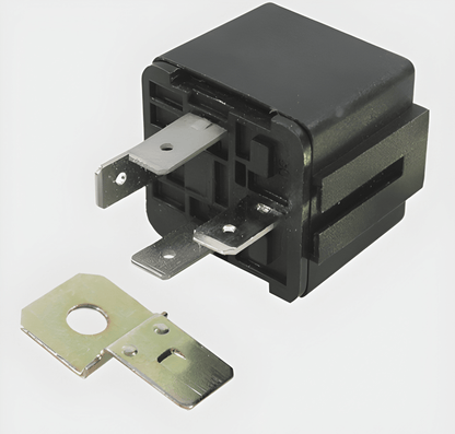 Product photo of 24 V 20 A normally open mini relay 02-002 with blade terminals and mounting bracket