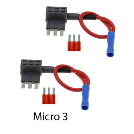 Two electronic connectors with red and blue wires on a white background, labeled 'Micro 3'.
