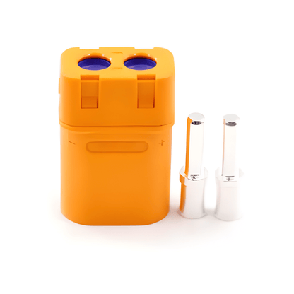 MURE LFB40-MF 40 Amp Male Female 2 Pin Power Connector Kit orange housing with two silver pins on white background