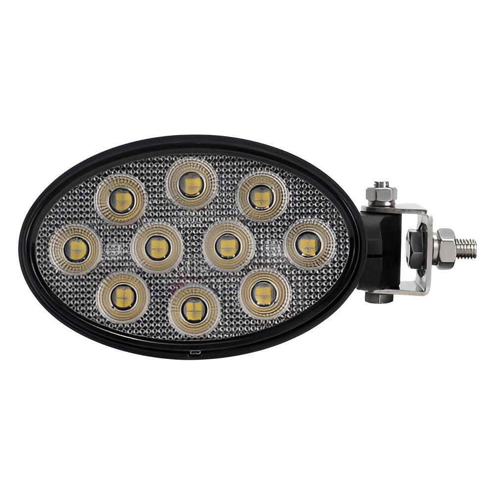 Oval-shaped LED light bar with multiple lights on a white background