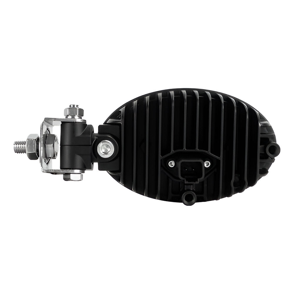 Black mechanical component with bolts on a white background