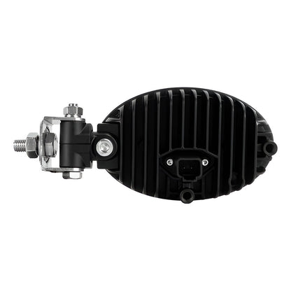 Black mechanical component with bolts on a white background