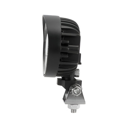Black off-road light with mounting bracket on a white background