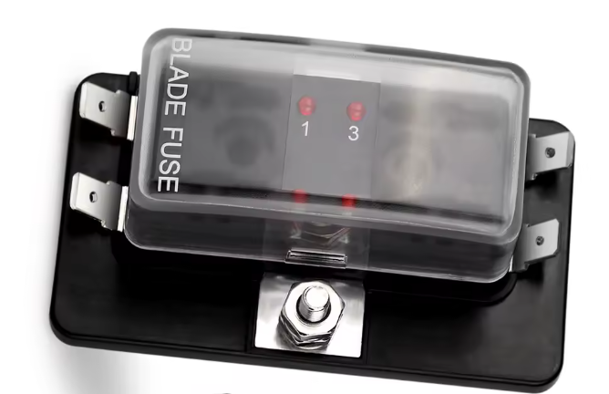 4 way Blade fuse box with LED indicator on a white background