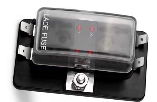 4 way Blade fuse box with LED indicator on a white background