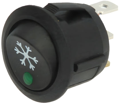 On Off Mini Round Rocker Switch 12V Green Led Aircon Symbol Cargo 182880