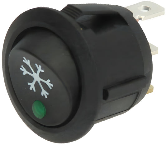 On Off Mini Round Rocker Switch 12V Green Led Aircon Symbol Cargo 182880