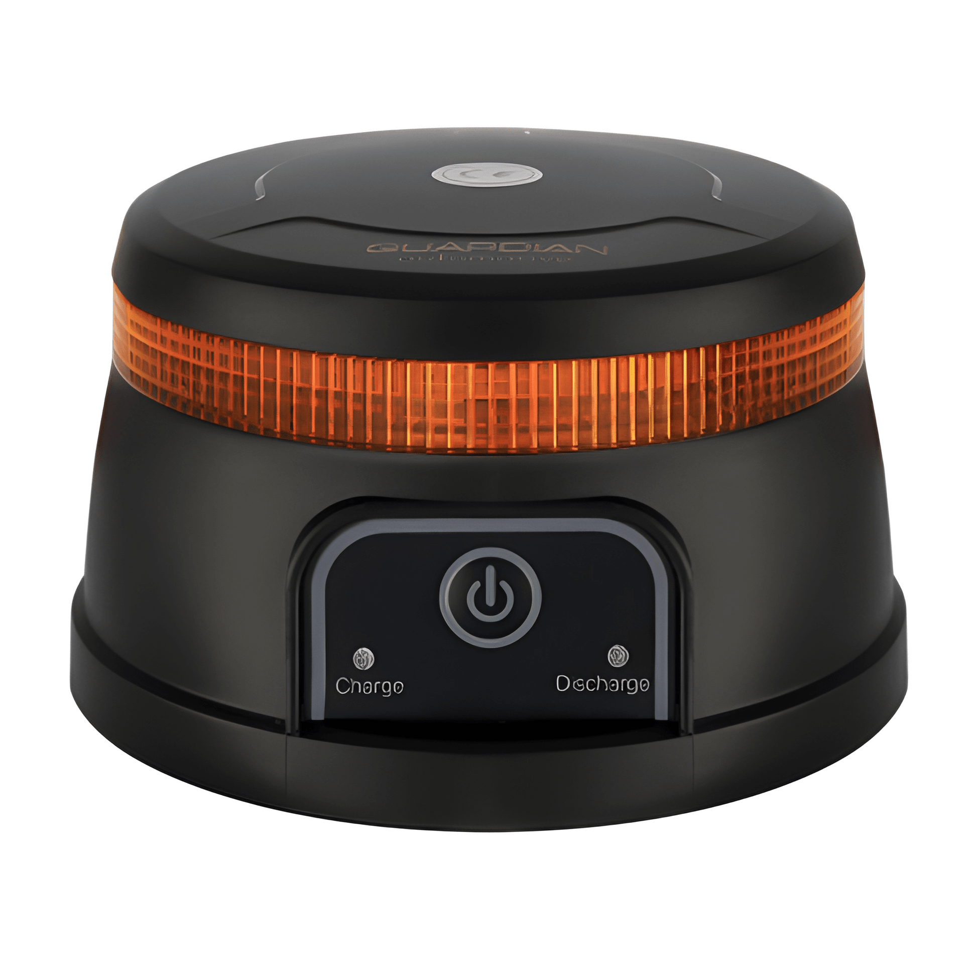 Low-profile amber rechargeable beacon with a 24W SMD LED array and rugged UV-resistant housing for professional site use.