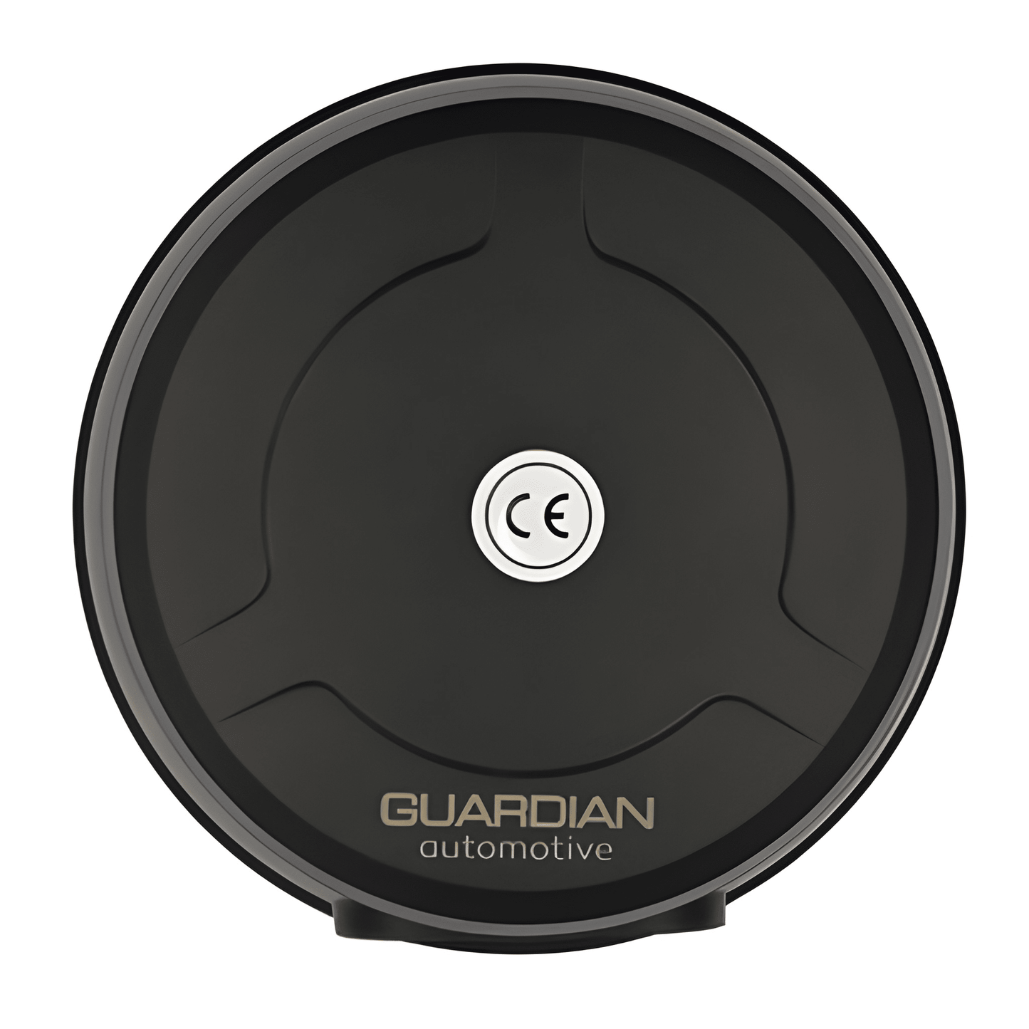 Aerial view of the Guardian AMB98A beacon lens showing the official CE certification marking and professional textured finish.