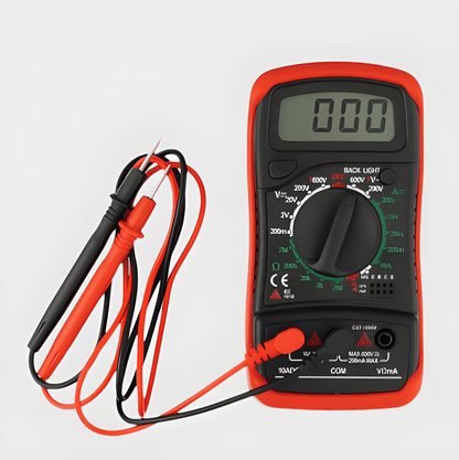 Professional 600V multimeter shown with included red and black high-quality test probes for electrical diagnostics.