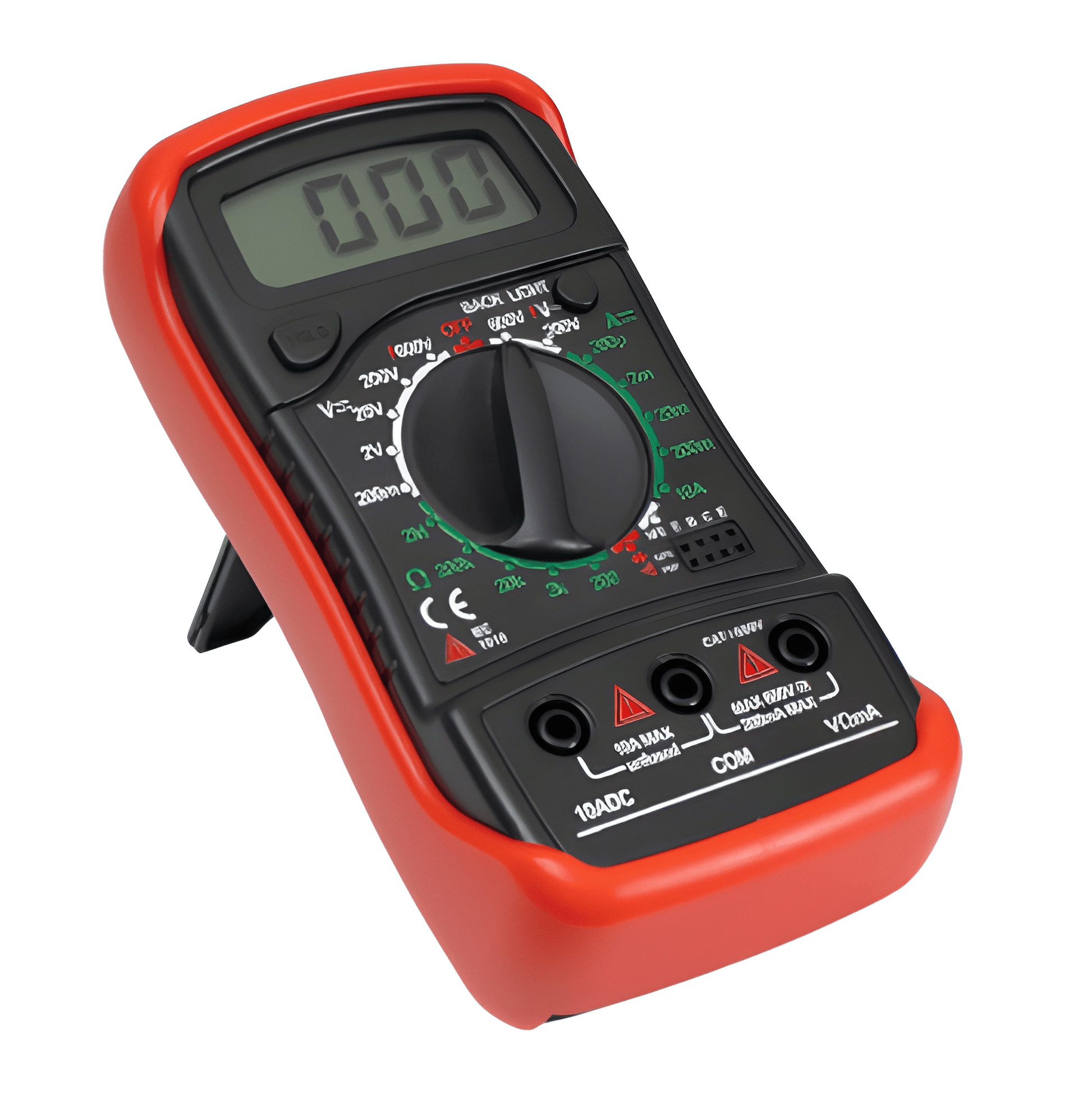Guardian VM1 multimeter positioned on its built-in rear kickstand for easy hands-free viewing in workshops.
