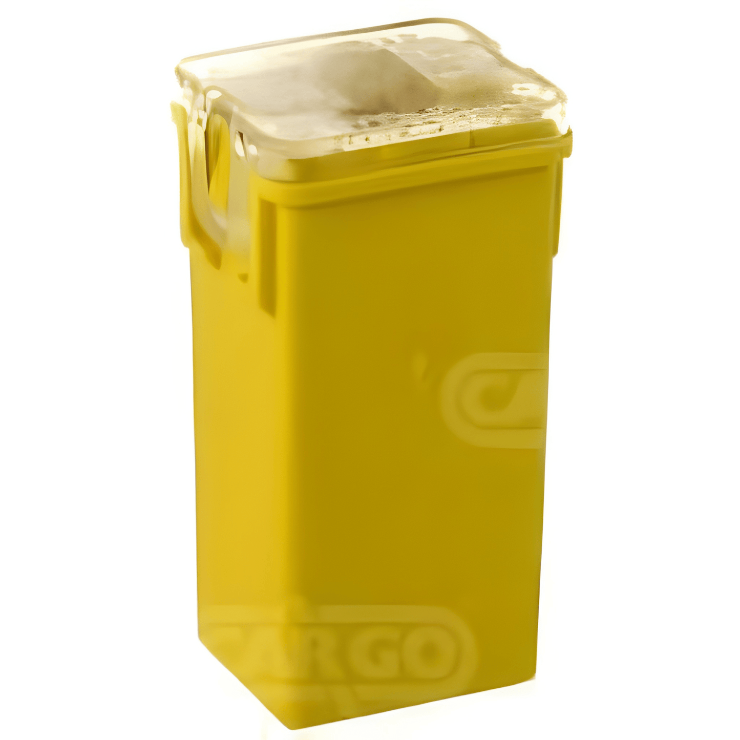 Yellow 60amp pal japanese fuse with a clear lid on a white background