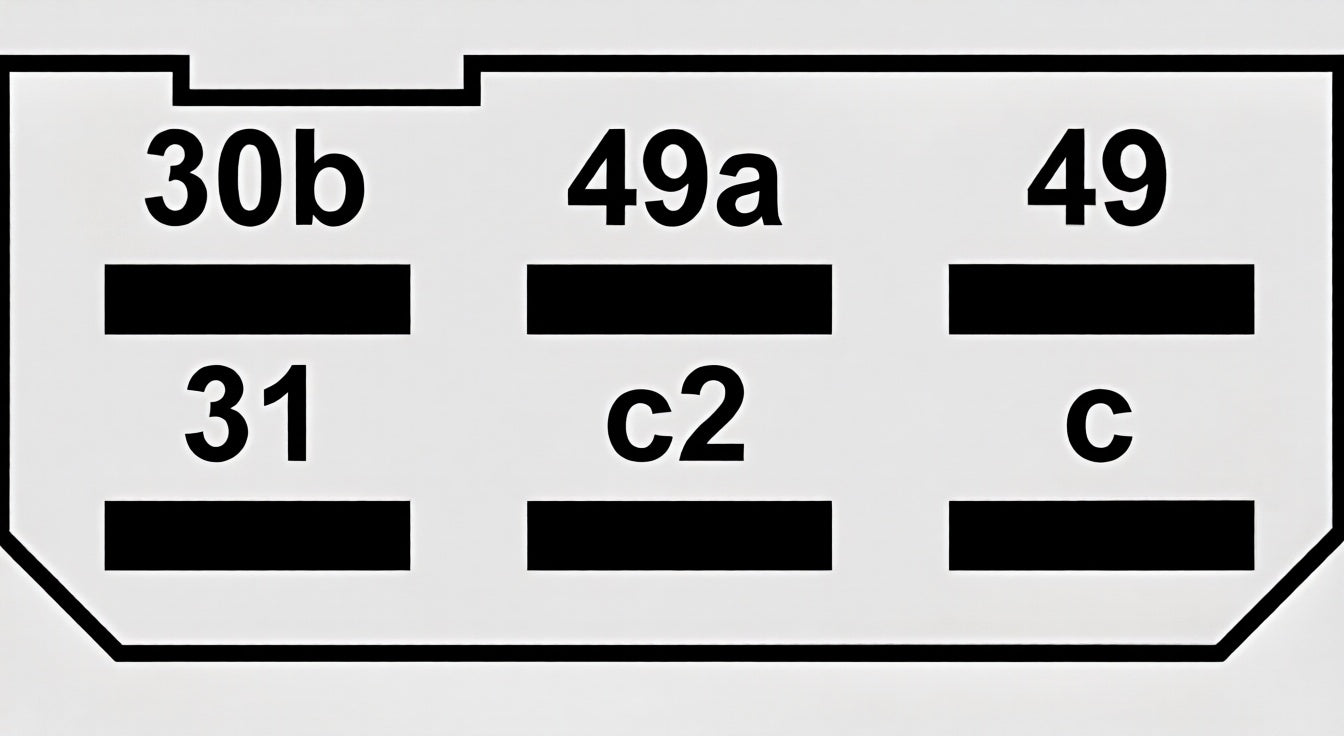Diagram with labeled components for 6 Pin Flasher Unit Relay Commercial Lorry 24V Indicator Hazard Towing Current Care 01-028