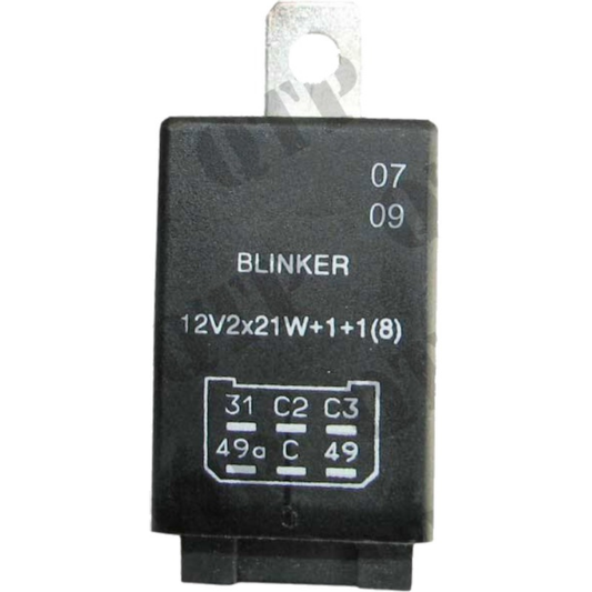 Car blinker relay with specifications on a white background