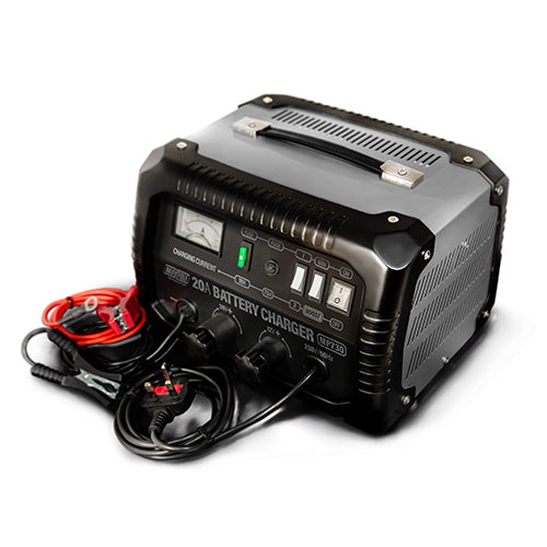 20A 12/24V Metal Cased Battery Charger. For all low maintenance and maintenance free 12/24v lead acid and AGM batteries of 100-250Ah capacity MP730