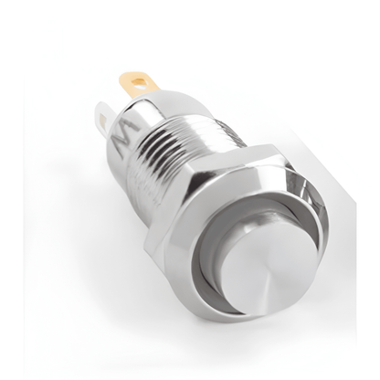 Small shiny 8mm momentary metal push button switch by MURE This K5897 normally open self-reset switch is silver