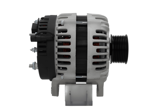 Side profile of ALT20756 alternator displaying housing, pulley alignment, and stator vents.