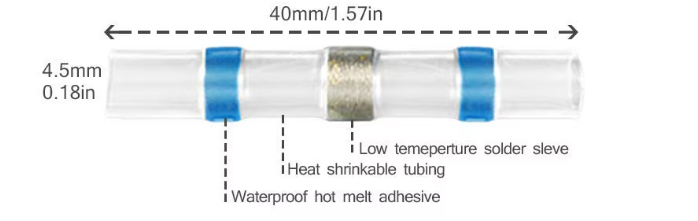 100X Blue Heat Shrink Straight Solder Crimp Connectors Waterproof Butt Terminals 16-14 AWG MURE SCCBx100