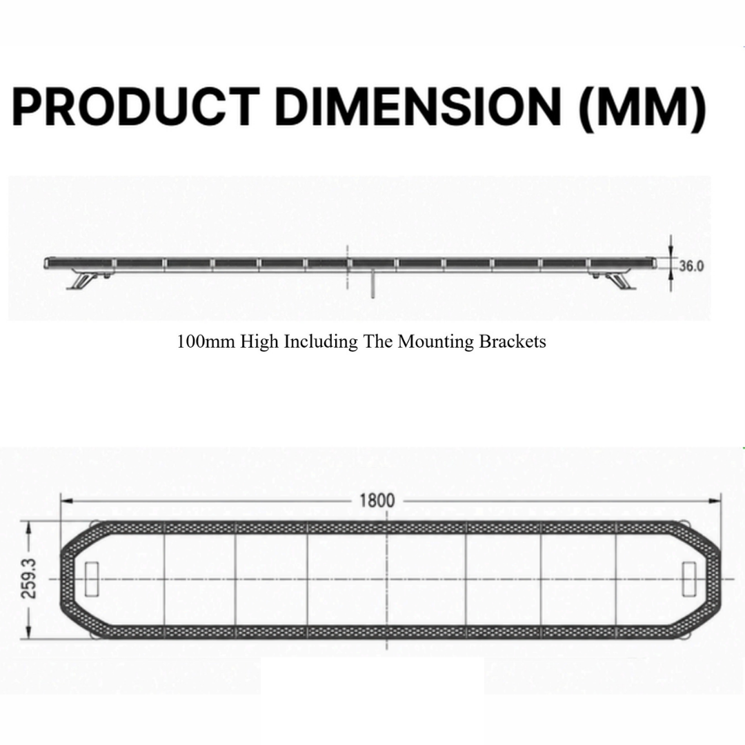 Slimline Led Clear Lens Black Top Apex Amber Strobe Flashing Recovery LightBar 1800mm Roof Bar Daltec D-LIG-00072