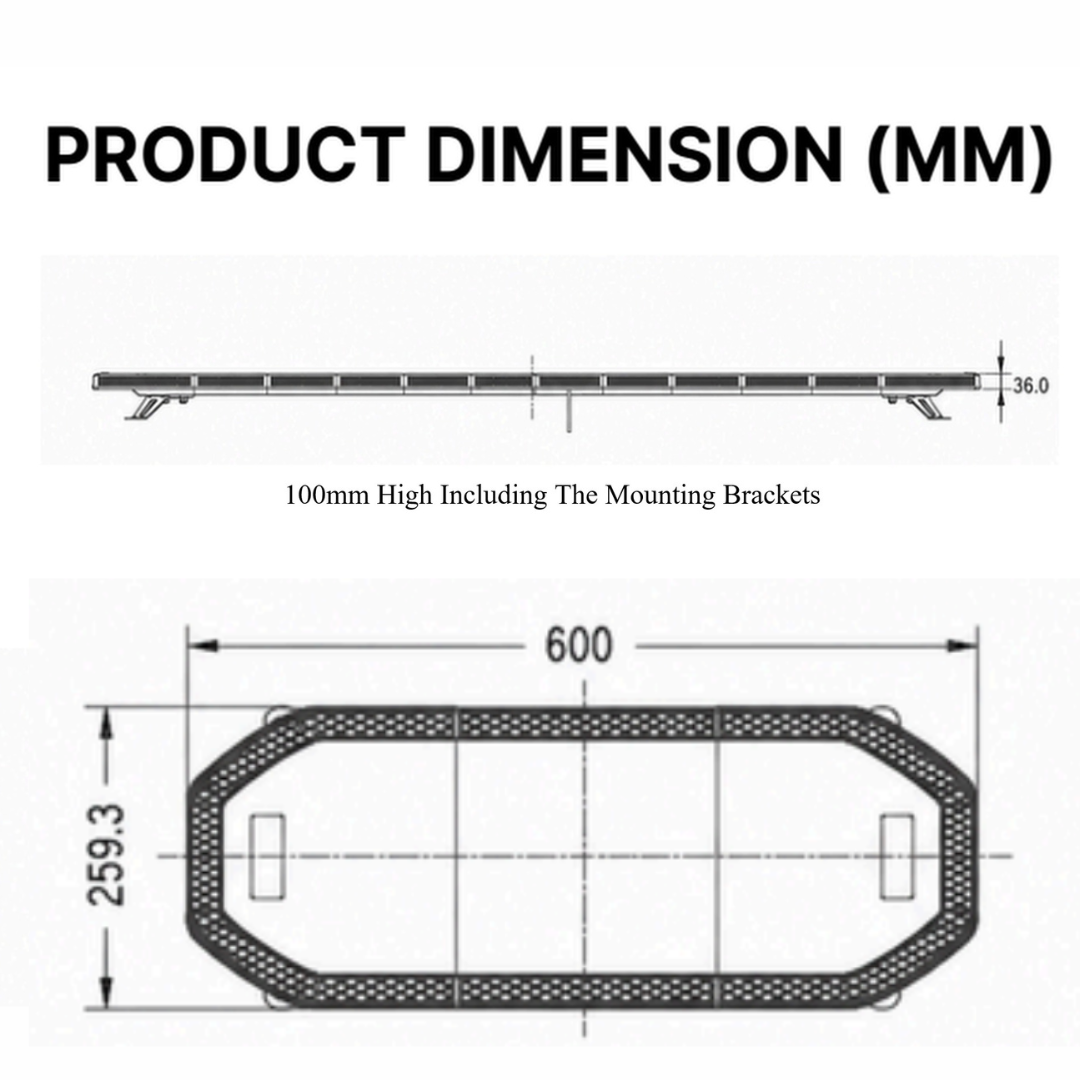 Slimline Led Clear Lens Black Top Apex Amber Strobe Flashing Recovery LightBar 600mm Roof Bar Daltec D-LIG-00068