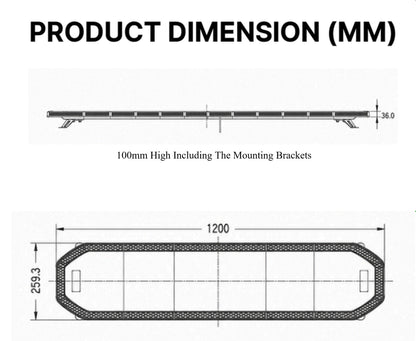 Slimline Led Clear Lens Black Top Apex Amber Strobe Flashing Recovery LightBar 1200mm Roof Bar Daltec D-LIG-00070