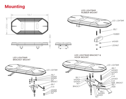 Slimline Led Smoked Lens Black Top Apex Amber Strobe Flashing Recovery LightBar 1200mm Roof Bar Daltec D-LIG-00077
