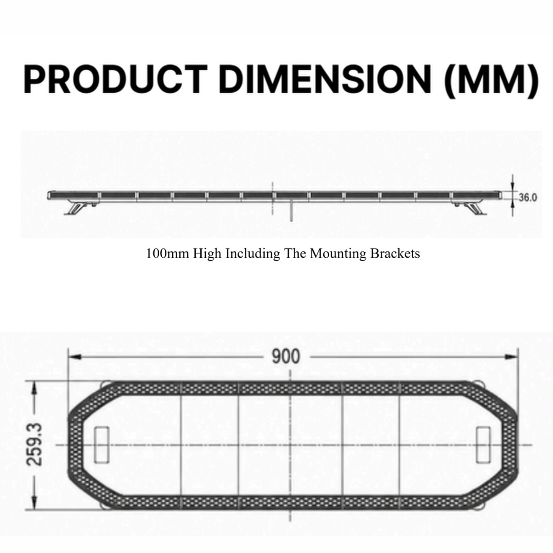 Slimline Led Clear Lens Black Top Apex Amber Strobe Flashing Recovery LightBar 900mm Roof Bar Daltec D-LIG-00069