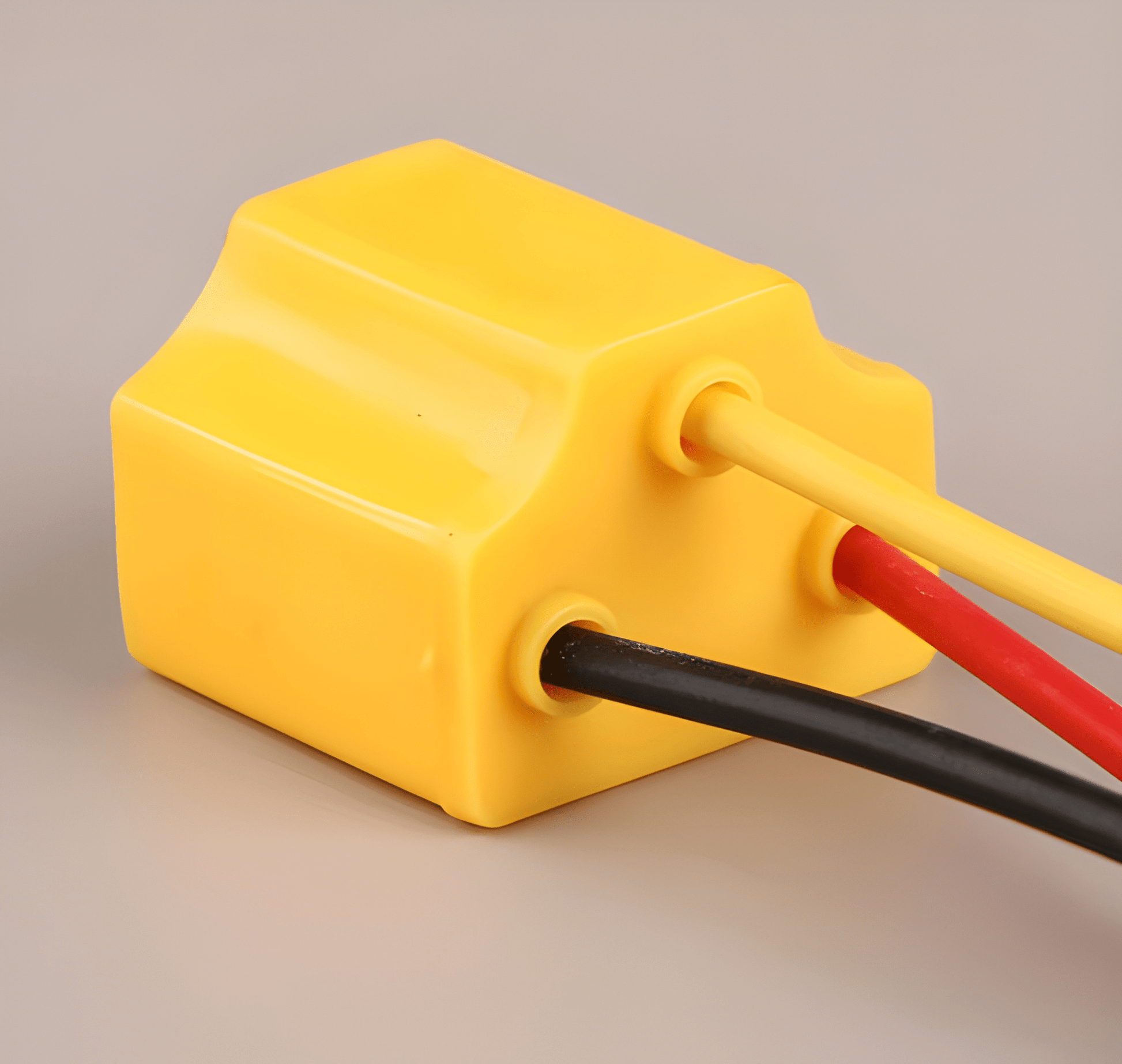 Rear view of the MURE SSC029M headlamp connector featuring a durable yellow plastic housing and three pre-wired electrical leads.