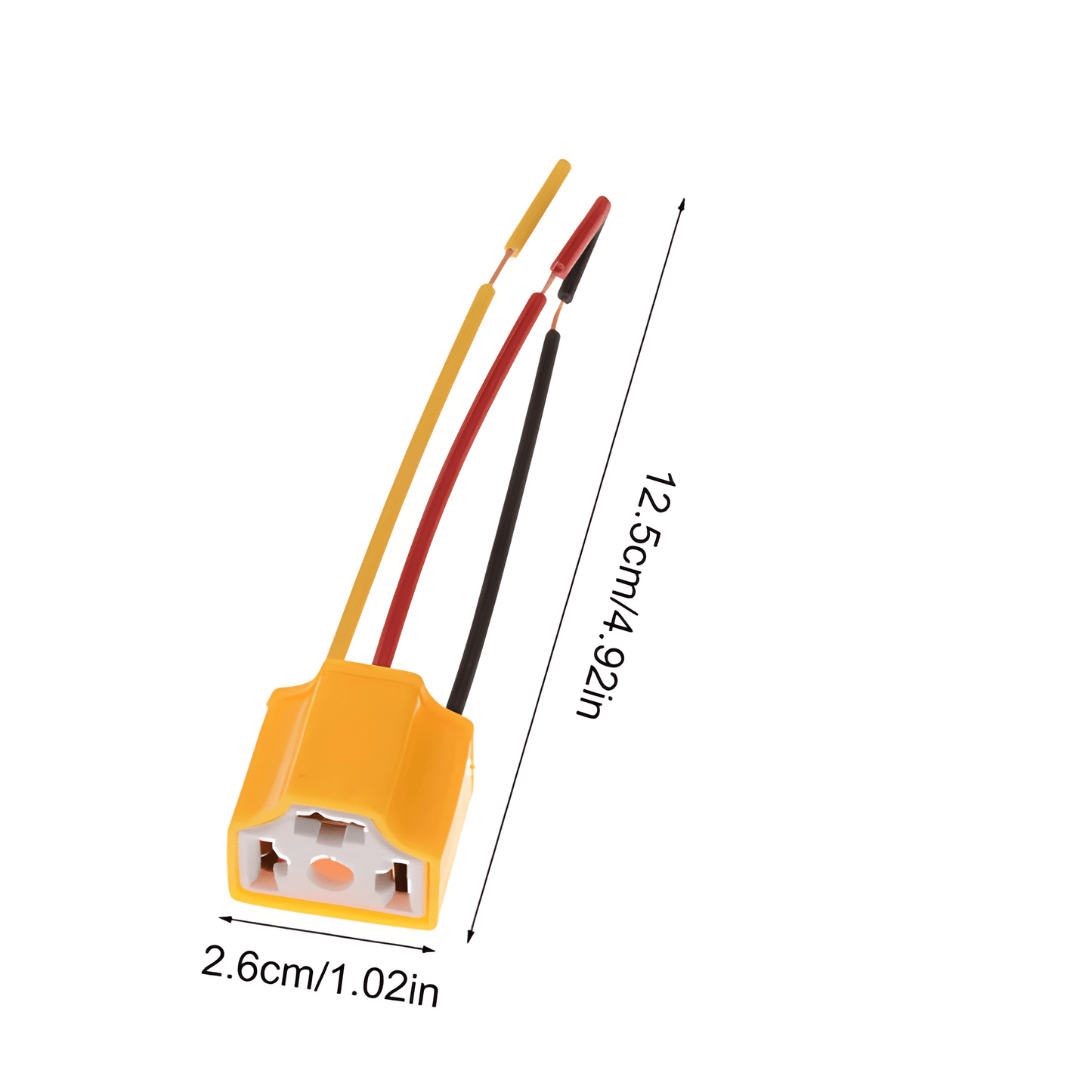Technical dimension drawing for the SSC029M connector, showing a total lead length of 12.5cm (4.92in) and a compact 2.6cm (1.02in) socket width.