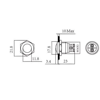 Schematic for MURE K5891 16mm flush head momentary metal push button with 2 screw terminals