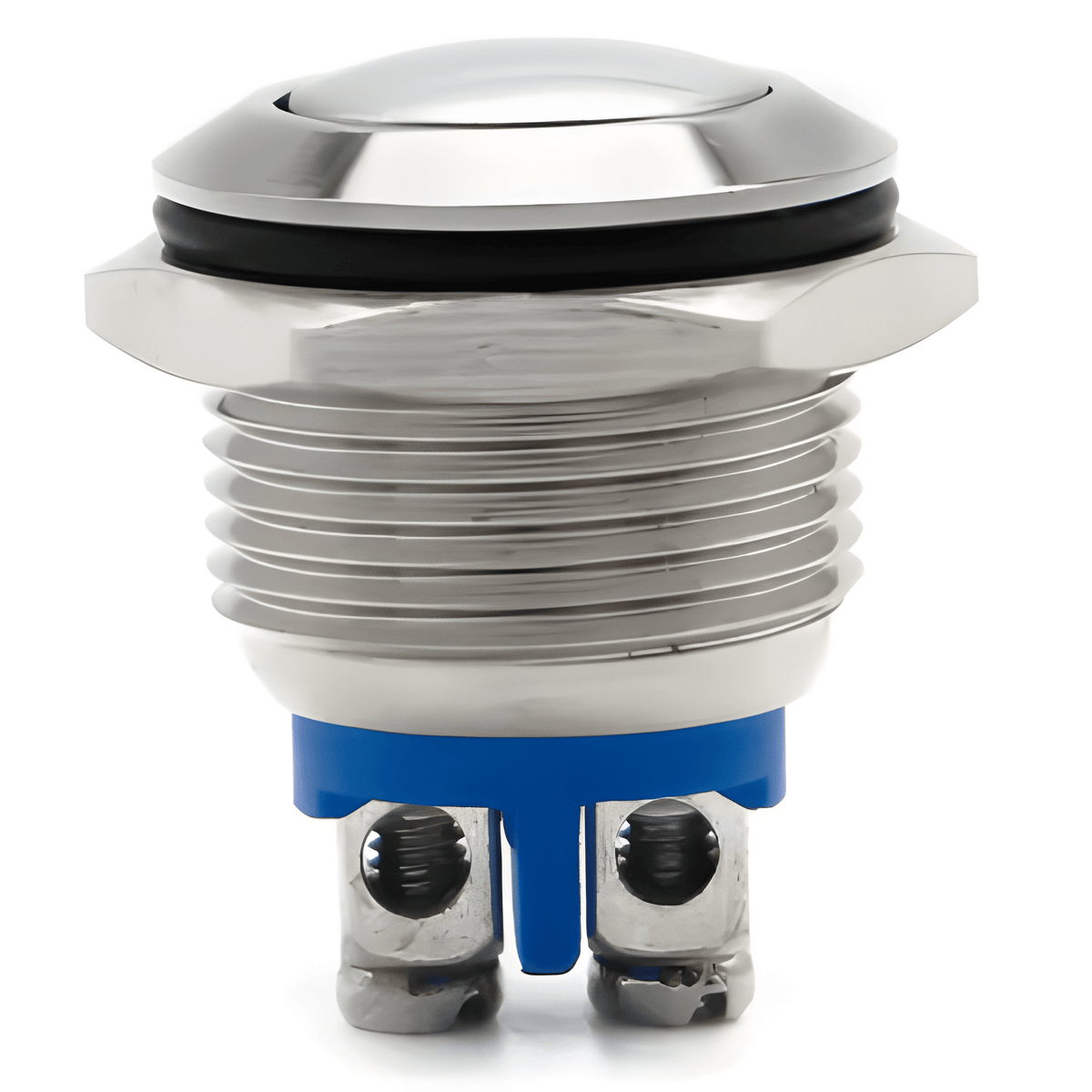 MURE K5891 16mm flush head momentary metal push button with 2 screw terminals shiny silver and blue