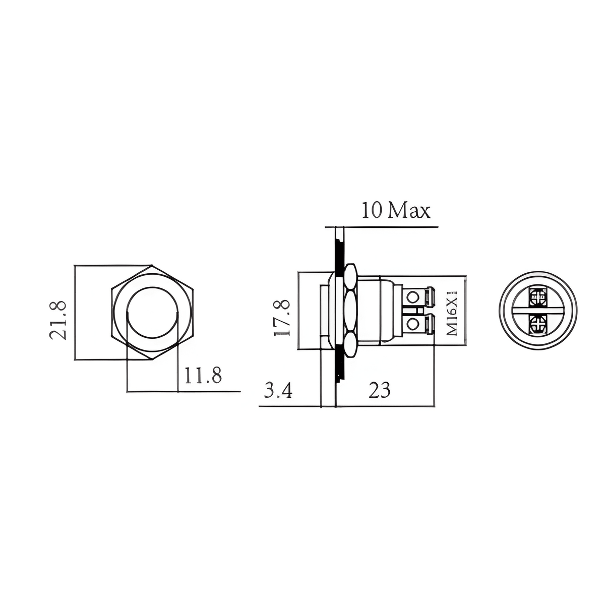 Schematic for 16mm Raised Head Normally Open 3A Momentary Metal Push Button MURE K5892