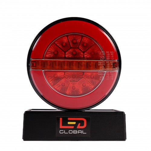 front view of a LED Burger Combination Hamburger Tail Light with Dynamic Indicator Stop, Tail, Fog, Reverse, Reflector  ECE and EMC Approved LED Global LG527