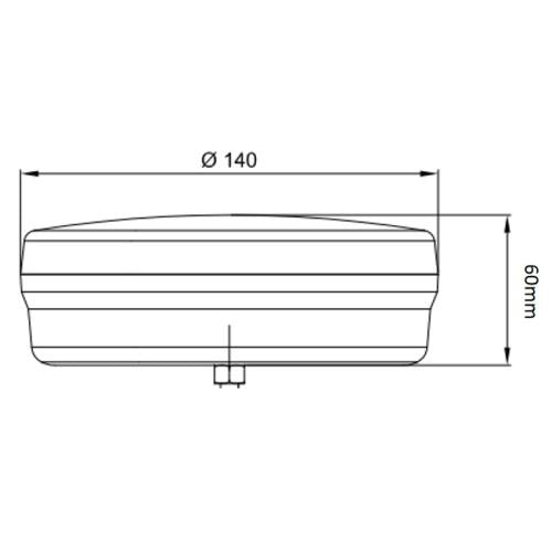 dimensions diagram for LED Burger Hamburger Combination Tail Light with Dynamic Indicator Stop, Tail, Fog, Reverse, Reflector  ECE and EMC Approved LED Global LG534