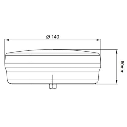 dimensions diagram for LED Burger Hamburger Combination Tail Light with Dynamic Indicator Stop, Tail, Fog, Reverse, Reflector  ECE and EMC Approved LED Global LG534