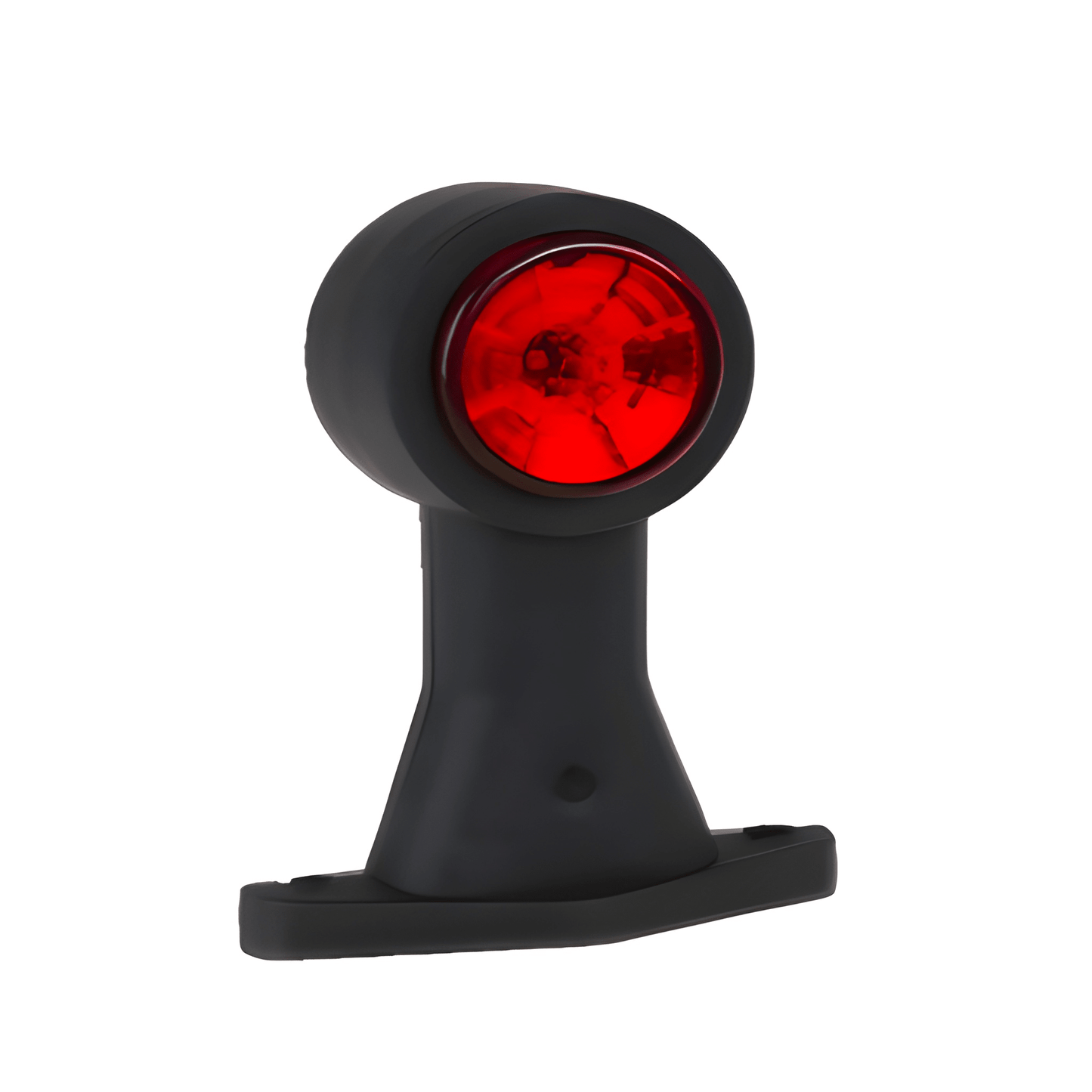 Black stalk marker light with red lens on a white background