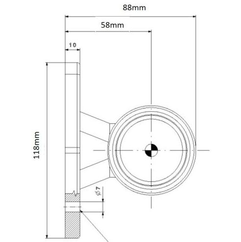 Technical drawing of a led straight marker light with dimensions