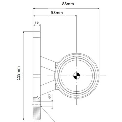 Technical drawing of a led straight marker light with dimensions