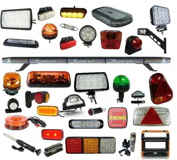 Assorted vehicle LED lighting including lightbars beacons work lights and tail lamps from MURE