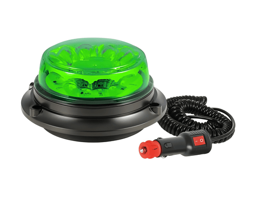 front view of Low Profile Green LED Magnet Beacon 12V 24V 4 Flash Patterns IP67 LED Global LG676