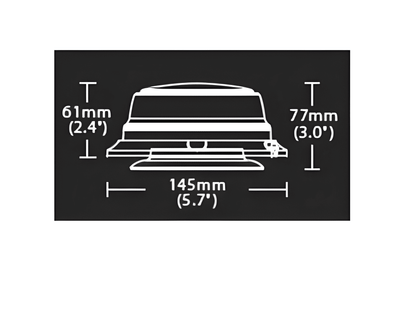 measurement diagram for Low Profile LED Magnet Beacon 12v 24v 4 Flash Patterns (Amber)