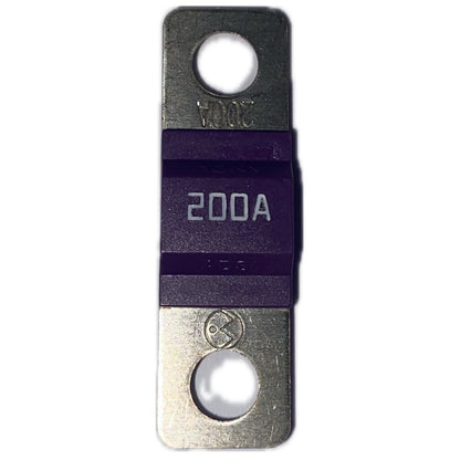 Metallic fuse with '200A' rating on a white background